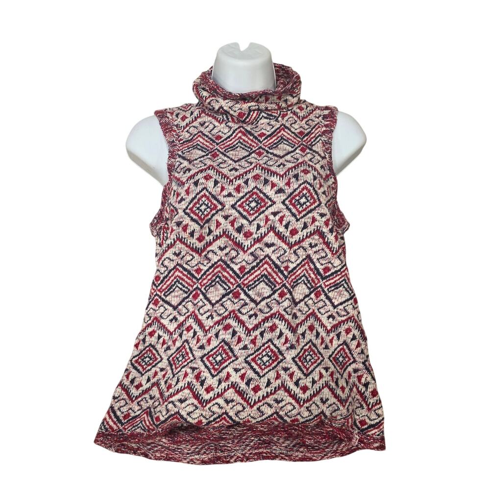 Ecote mock neck sleeveless geometric print cotton knit sweater sz XS